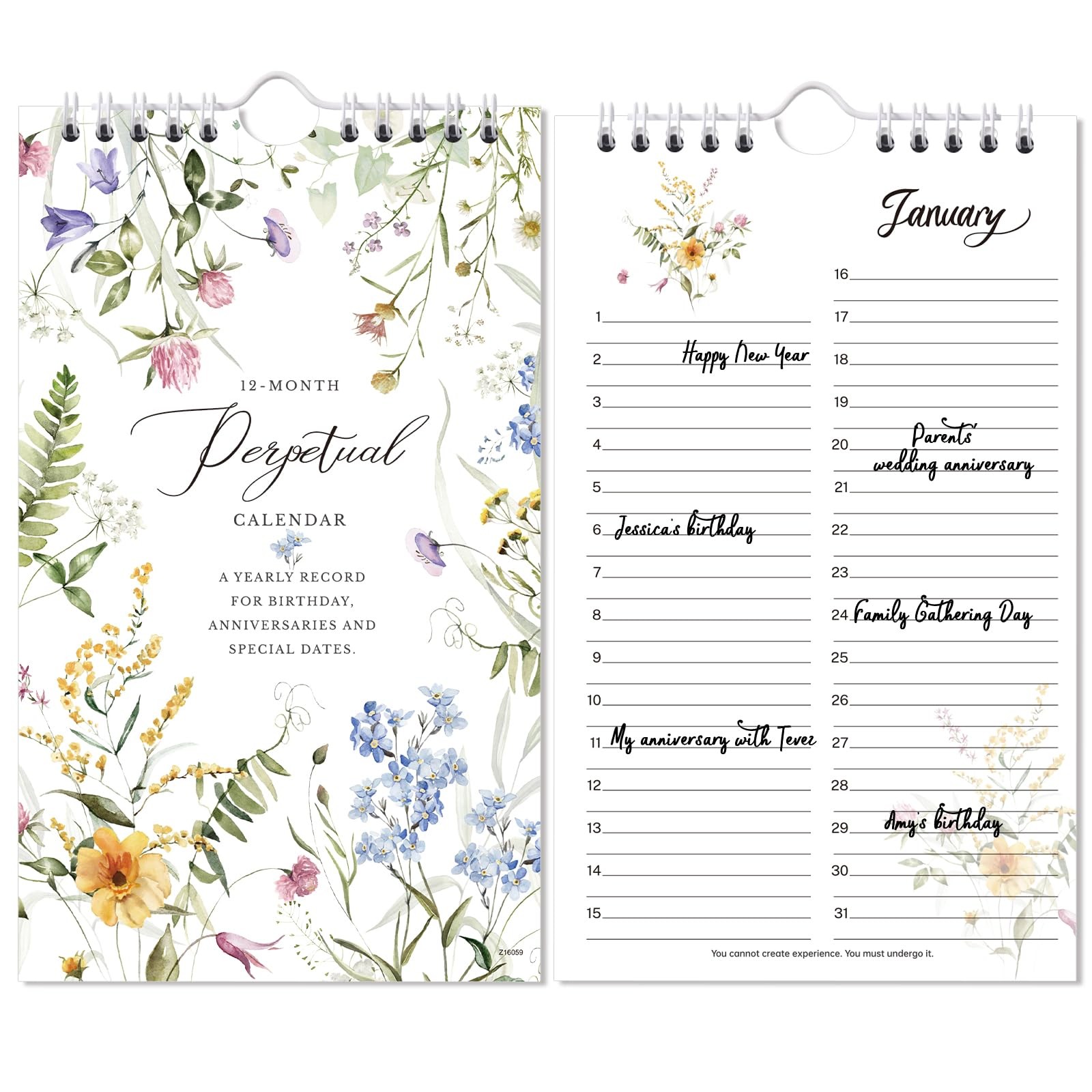 Calendar – Undated Calendar 12-Month for Birthday Anniversaries