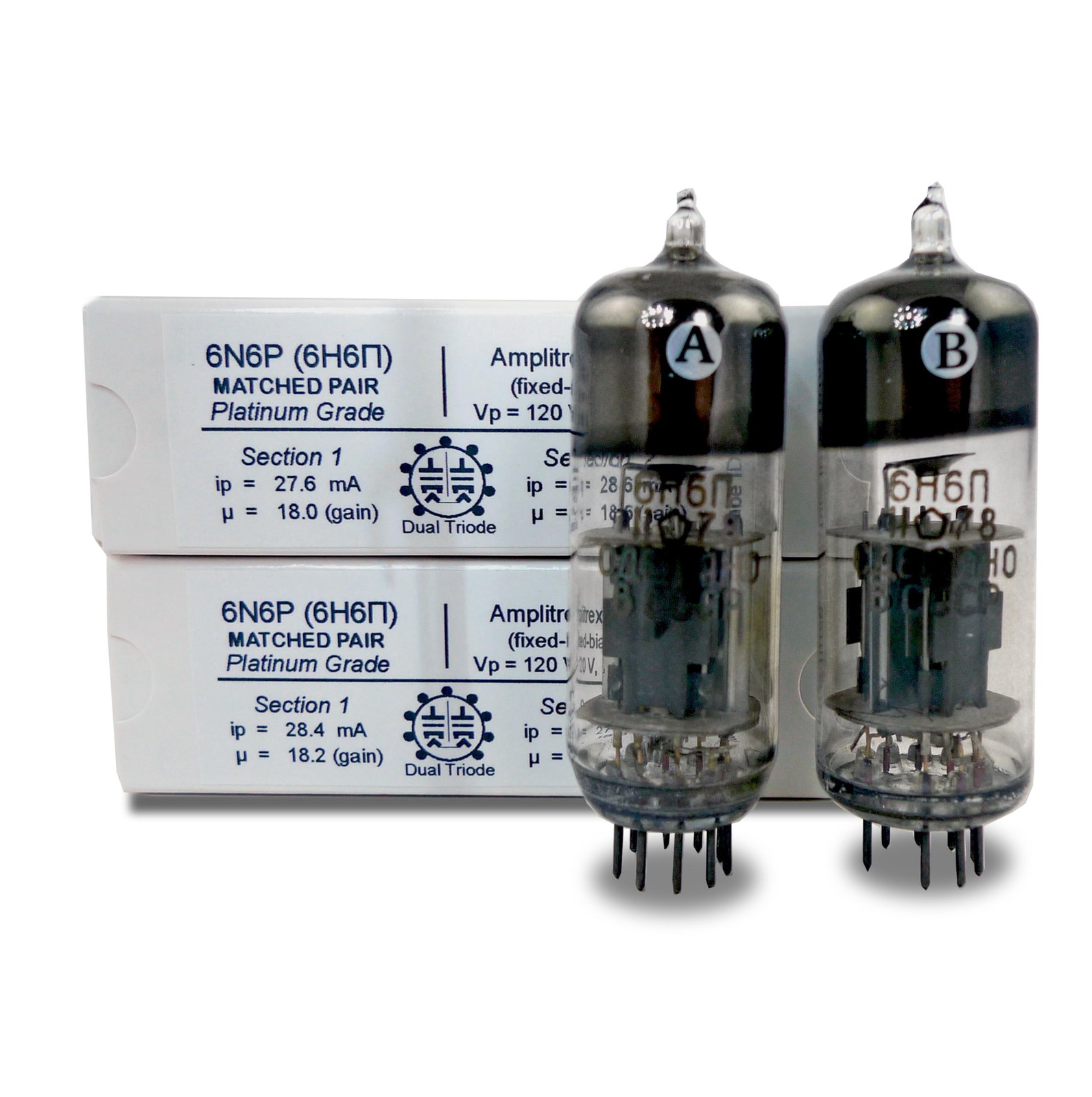 6N6P (6H6П) NOS Vacuum Tubes, NEVZ, Amplitrex Tested and Matched Pair, Aud
