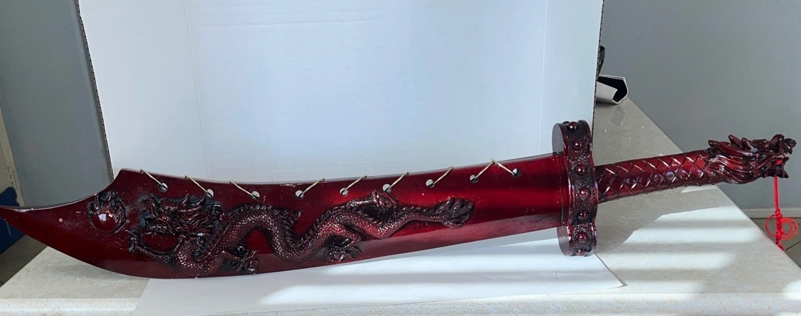 Vintage 42” Red Decorative Sword  With Intricate Dragons On The Sword.and Handle