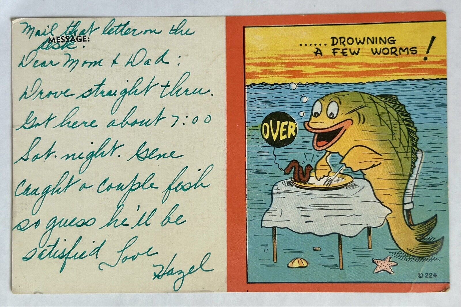 1950 Taking It Easy Fishing. Funny Vintage Postcard