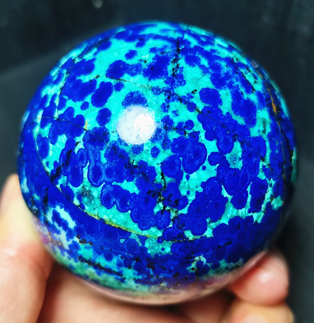 492G Natural Blue Malachite/Azurite/Chessyl/Phoenix Stone Symbiosis Ball WD2353