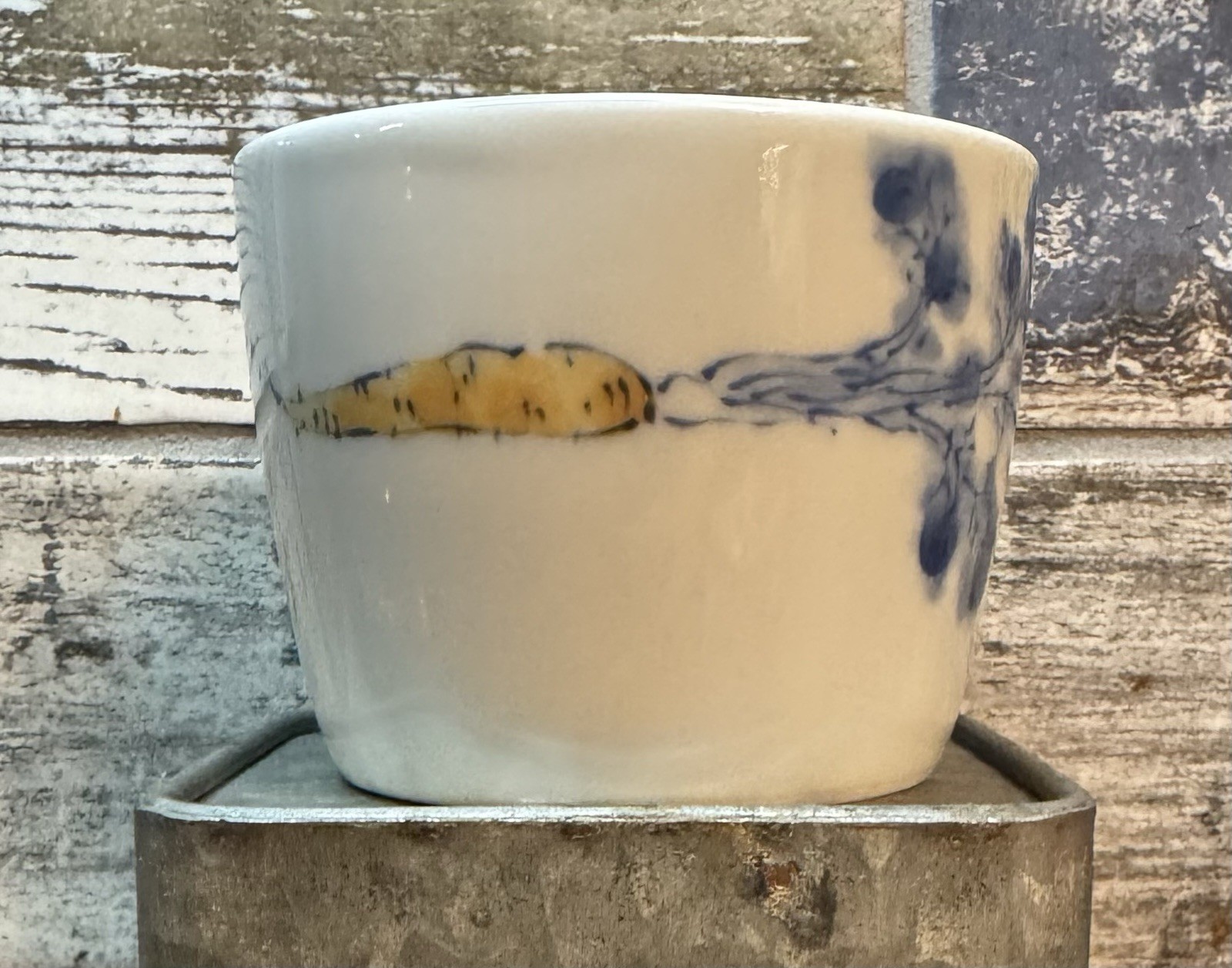 Vintage Japanese Arita Porcelain Tea Cup Hand Painted Blue Tree Root Vegetable Vintage Japanese Arita Porcelain Tea Cup Hand Painted Blue Tree Root Vegetable