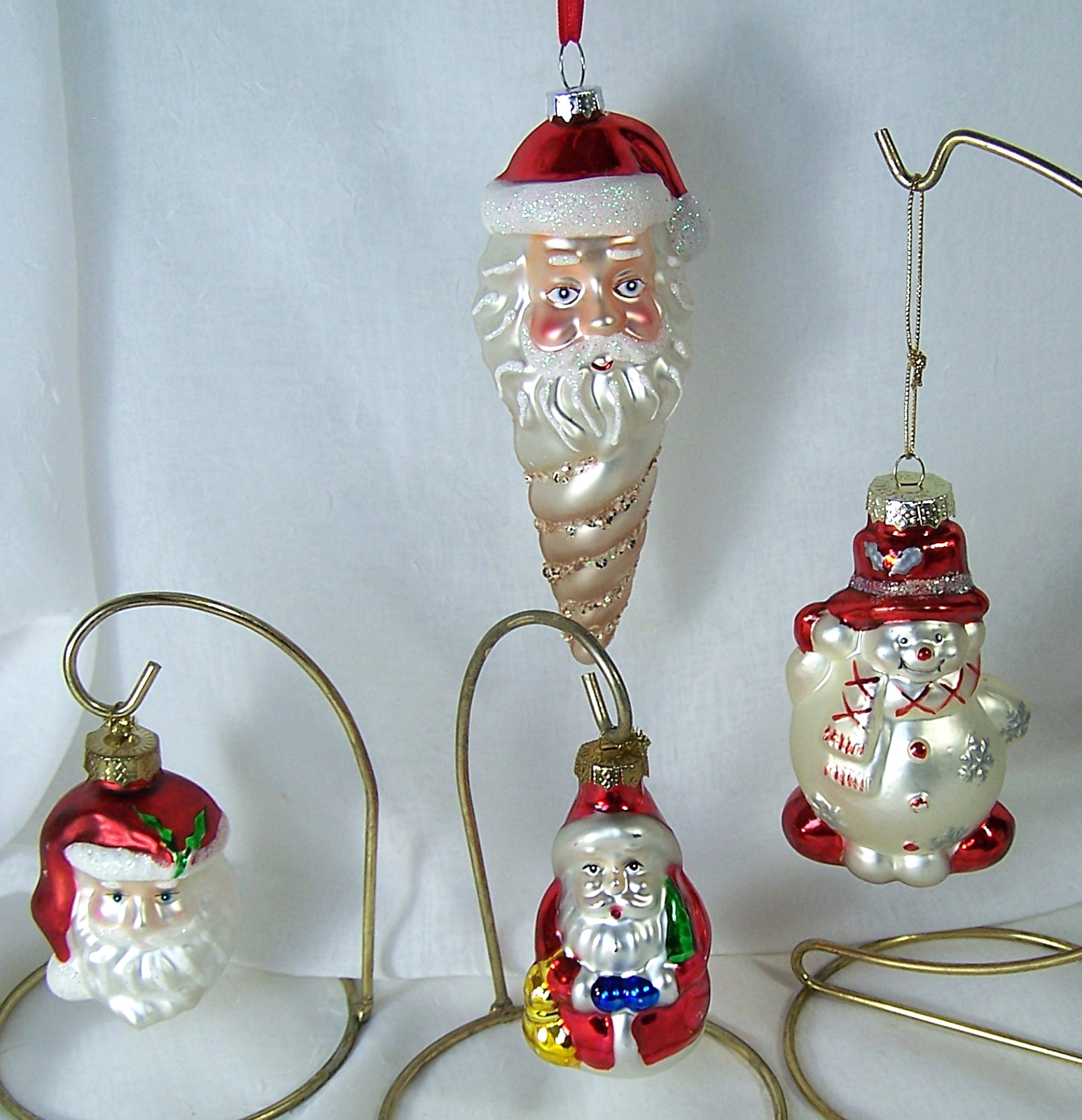 Vintage Mercury Glass Ornaments Lot Santa Claus Snowman 50\'s Blown Glass Figural