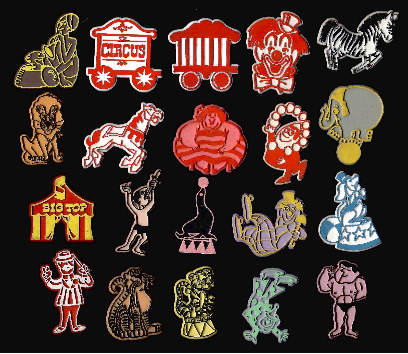 20x Circus Lot Vtg Rubber Flexible Fridge Magnet Novelty \'70s
