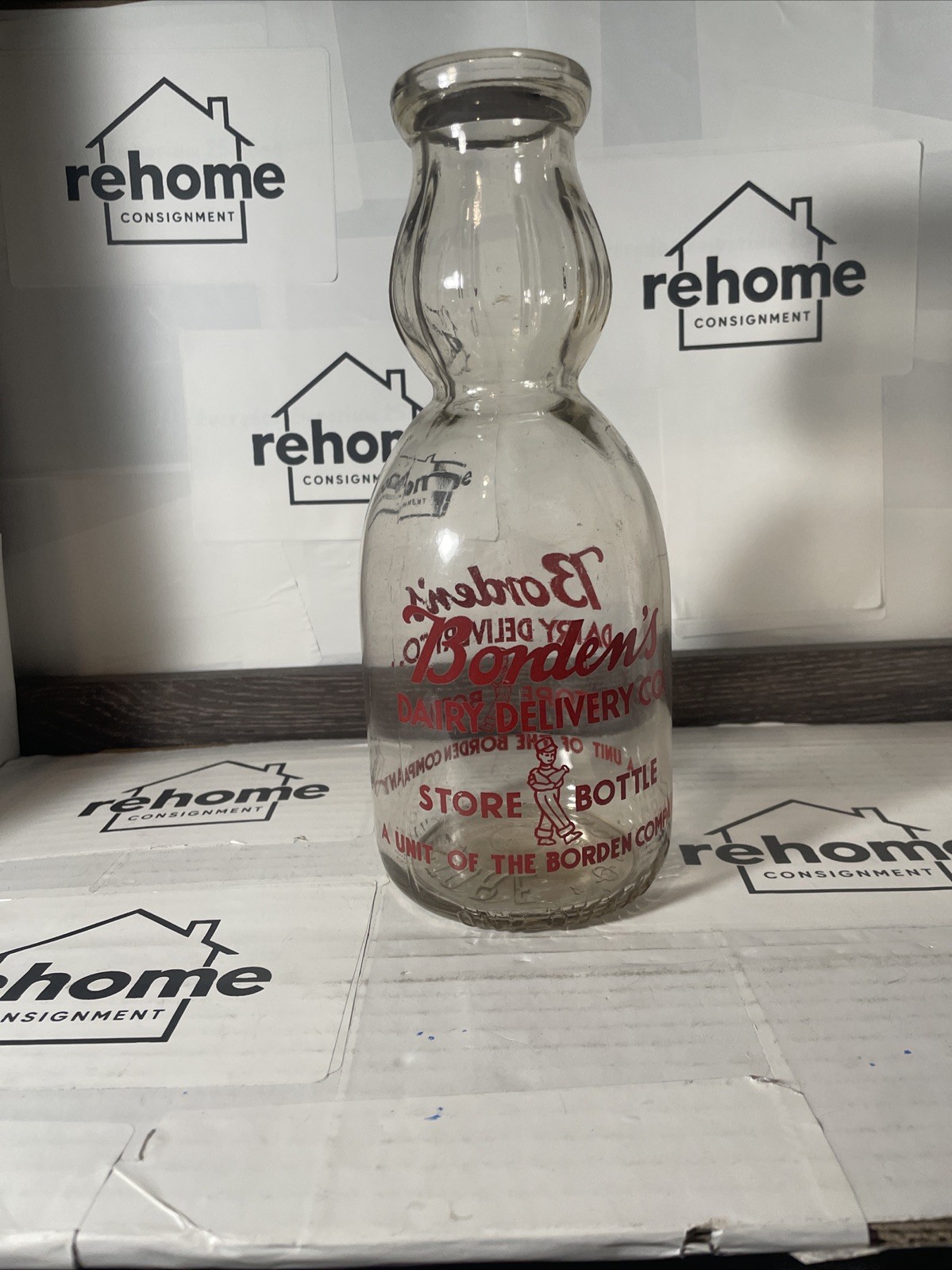 Bordens Dairy Delivery Co Store Bottle Red Pryoglaze Cream Top Milk Bottle