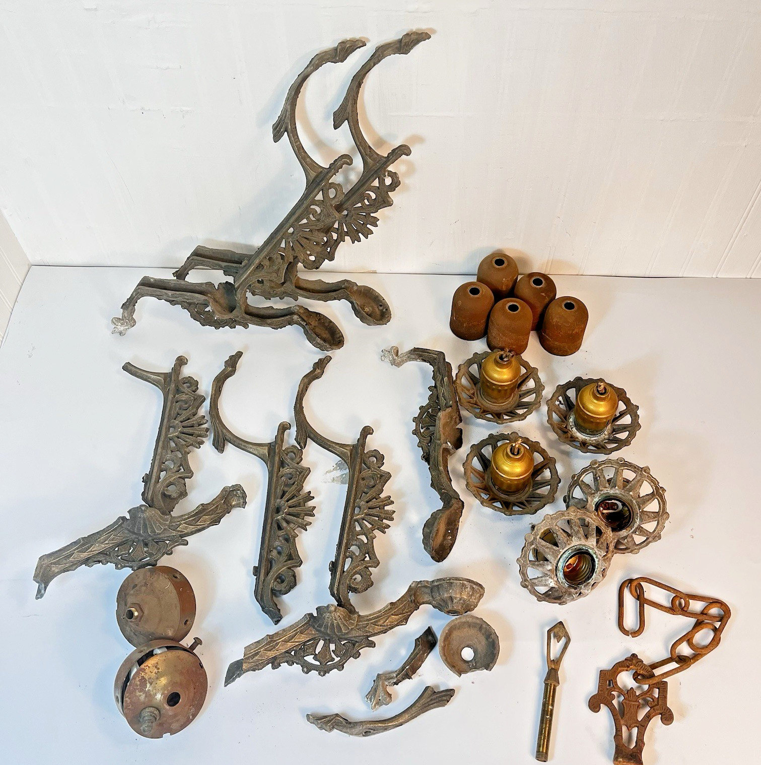 Antique 1920\'s Art Deco 5 Light Chandelier Unassembled Parts AS IS Damaged