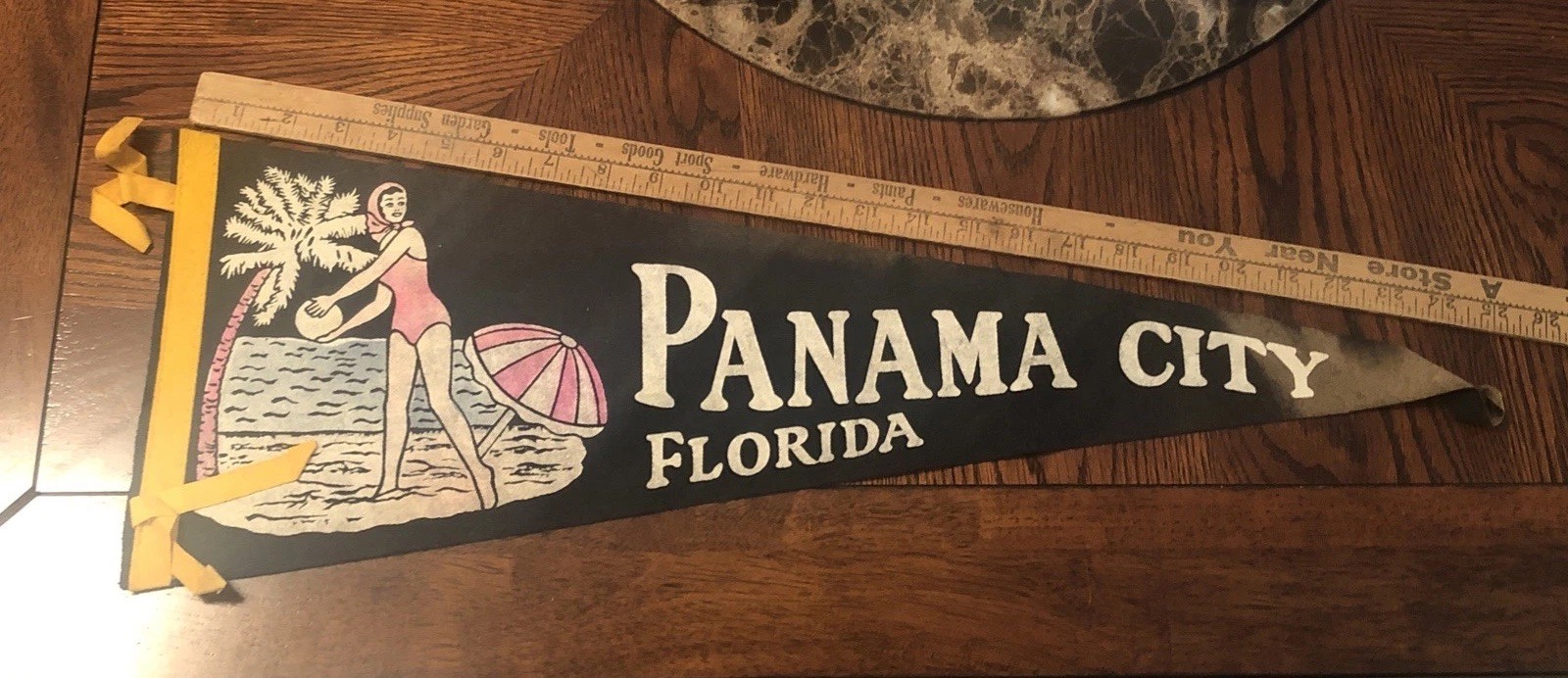 Vintage 1950s Pennant Panama City Florida Palms/Swimsuit/Beach/Volleyball