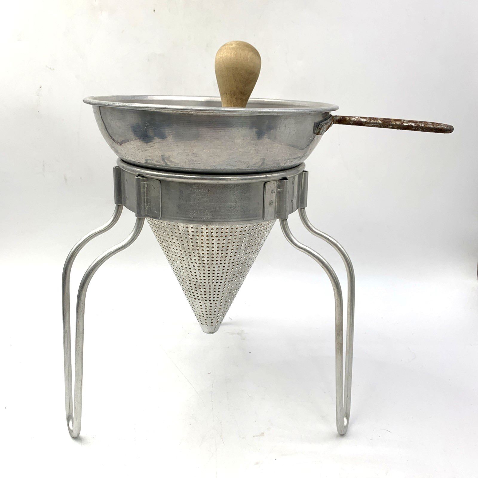 Vintage Wear Ever No 462 Aluminum Cone Colander Strainer Sieve Pestle & Stand