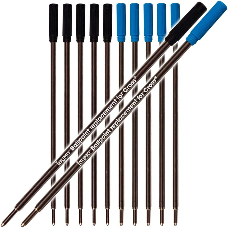 Jaymo 6 Black and 6 Blue = 12 Cross Compatible Ballpoint Pen Refills. Smooth Wr