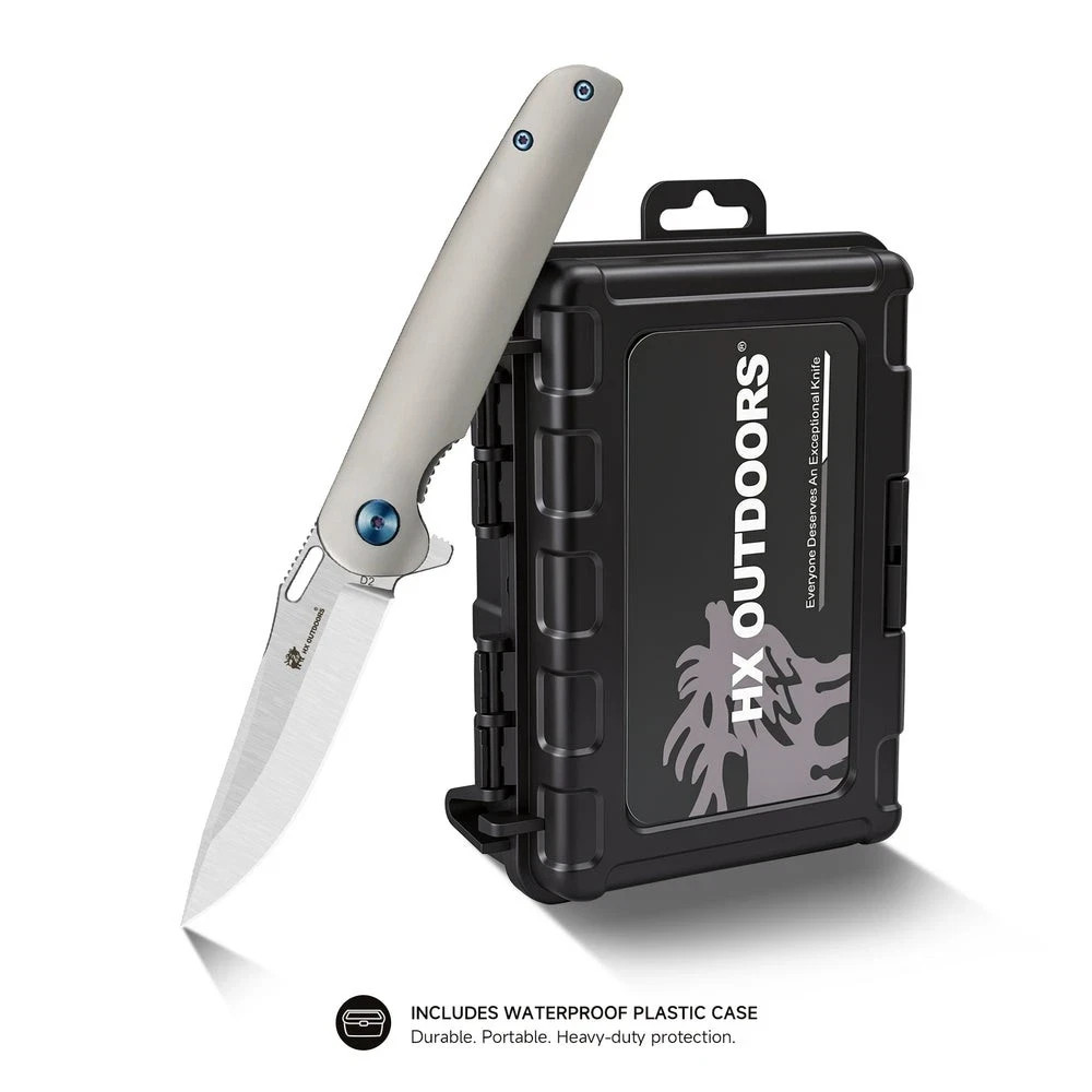 HX Outdoors Vulcan Linerlock Gray Titanium Folding D2 Steel Pocket Knife ZD117S