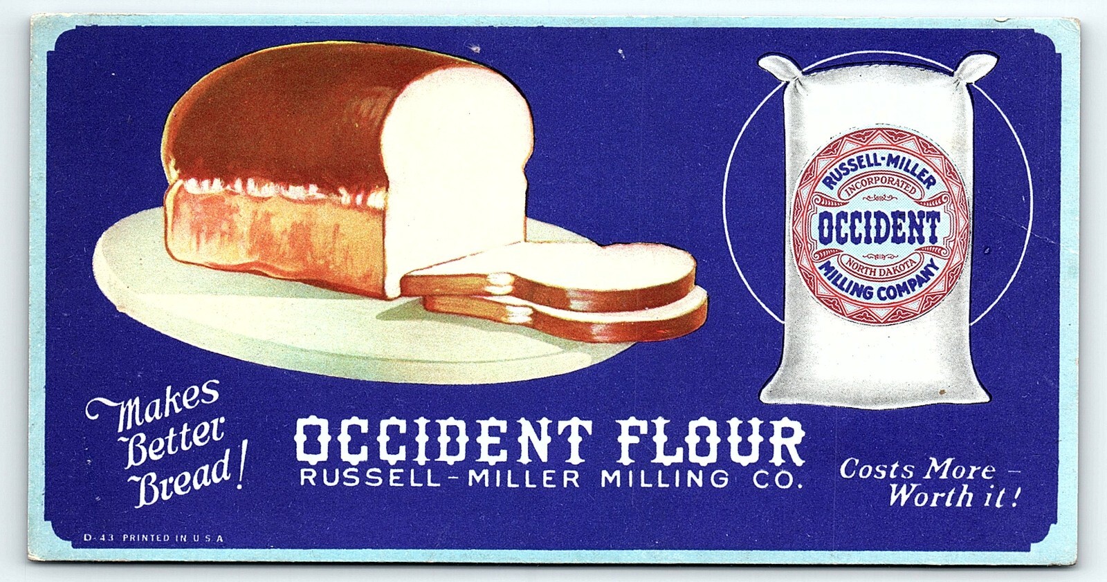 c1920 OCCIDENT FLOUR RUSSELL-MILLER MILLING CO ADVERTISING INK BLOTTER Z1462