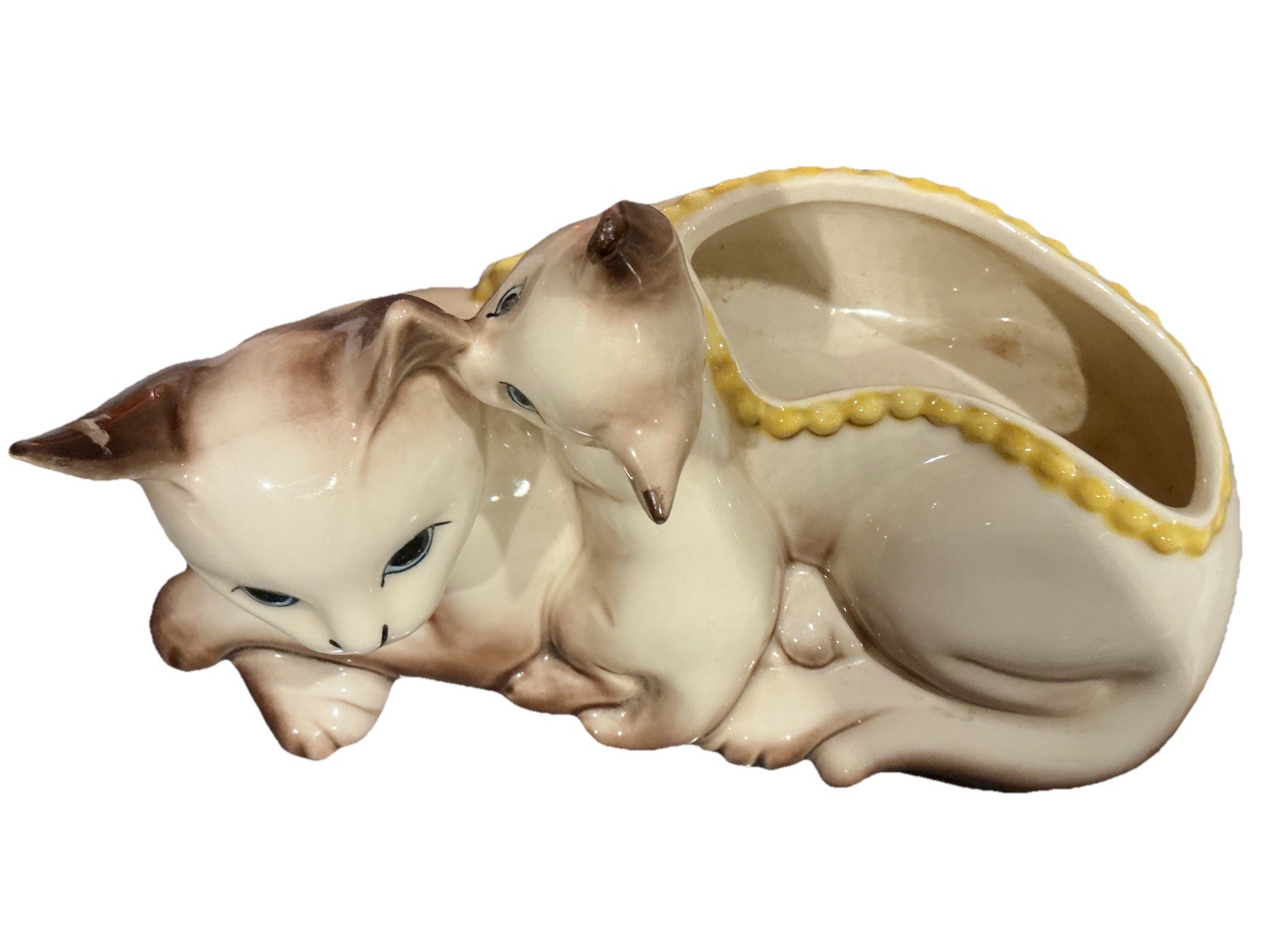 Vintage 1963 HULL POTTERY Siamese Mother Cat & Kitten Planter Figure Home Decor