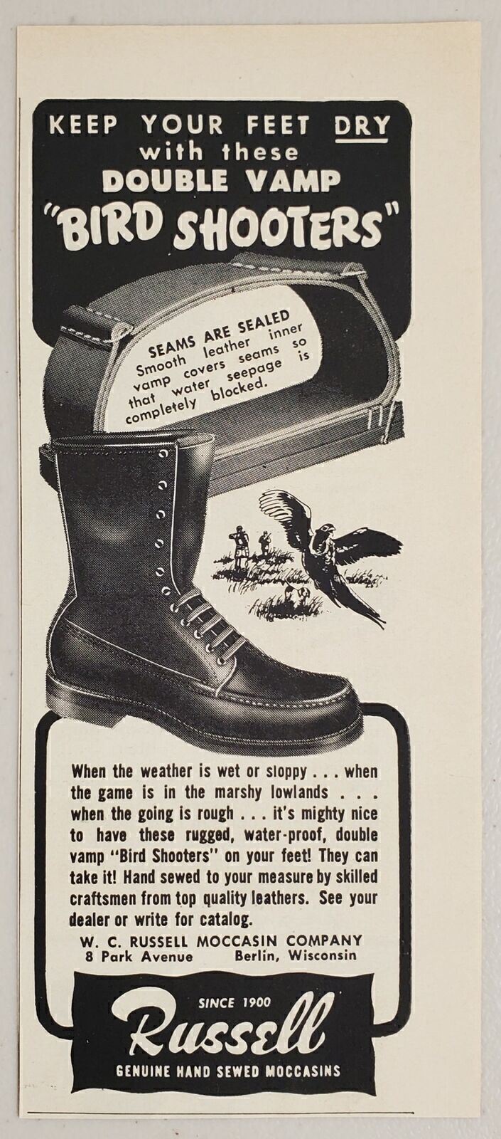 1954 Print Ad Russell Bird Shooters Hunting Boots Berlin,Wisconsin