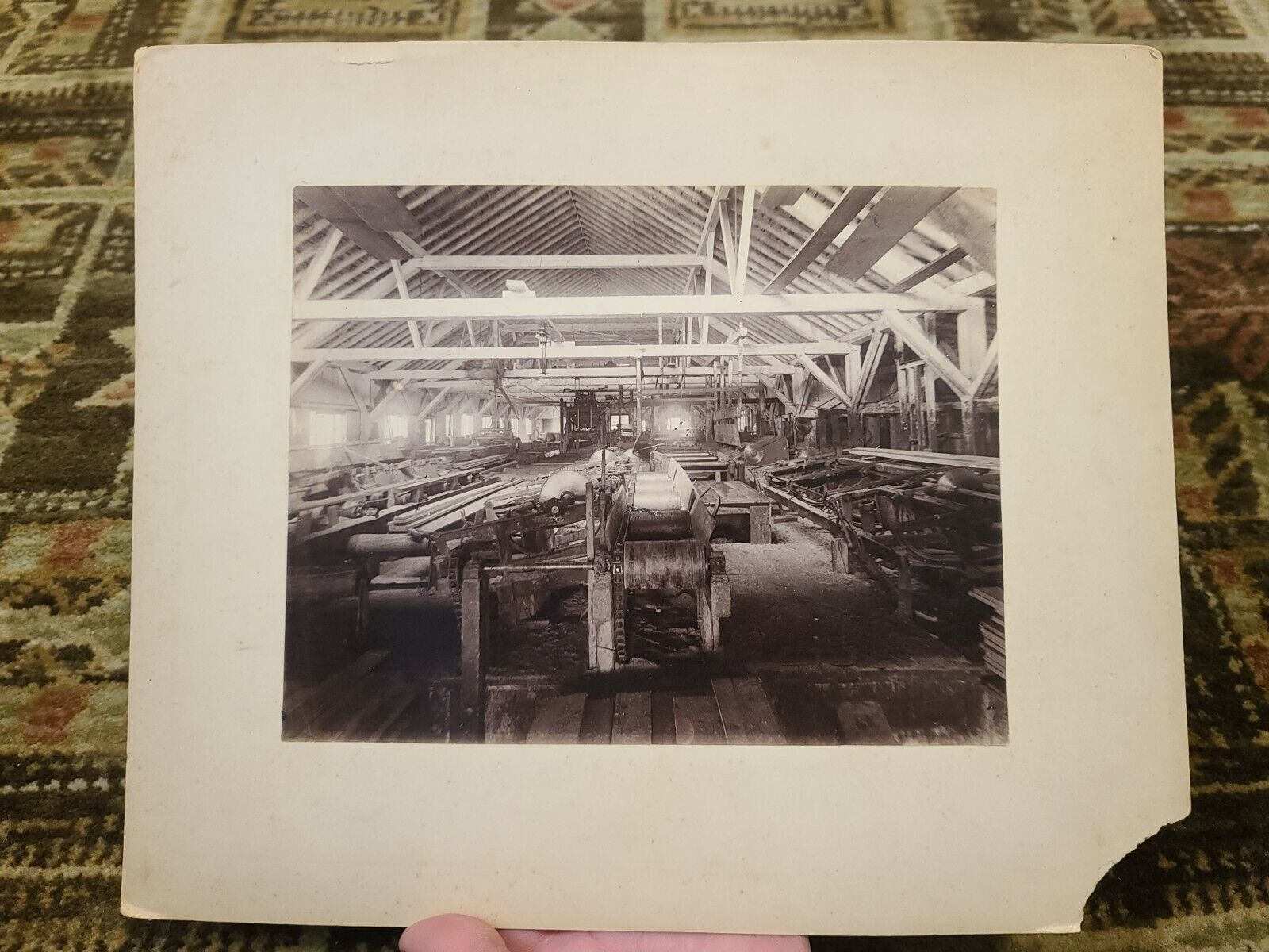 Antique Photograph of Lumber Mill Inside  Building Equipment Machinery Logging