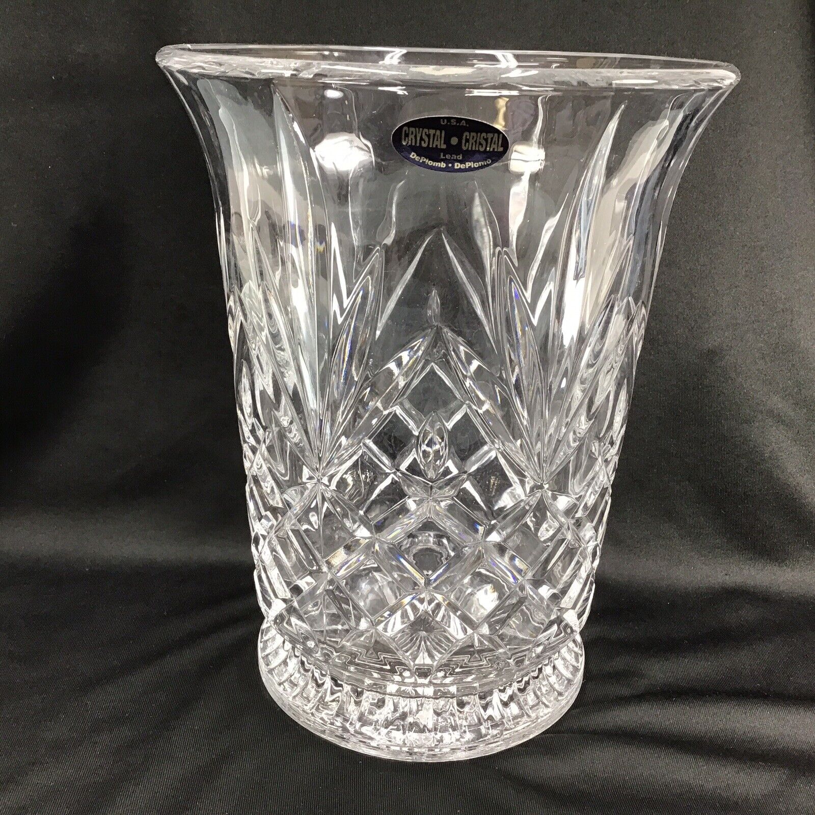Vintage DePlomb USA Lead Crystal Flower Vase Large Clear 7 5/8\