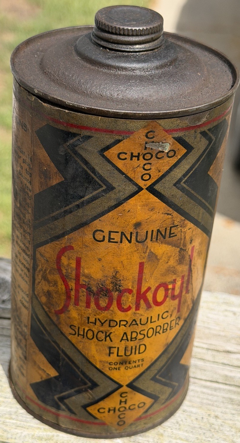 Vtg 1920s-1930s Choco Shockoyl Hydraulic Fluid 1Qt Tin - Art Deco Petro SCARCE