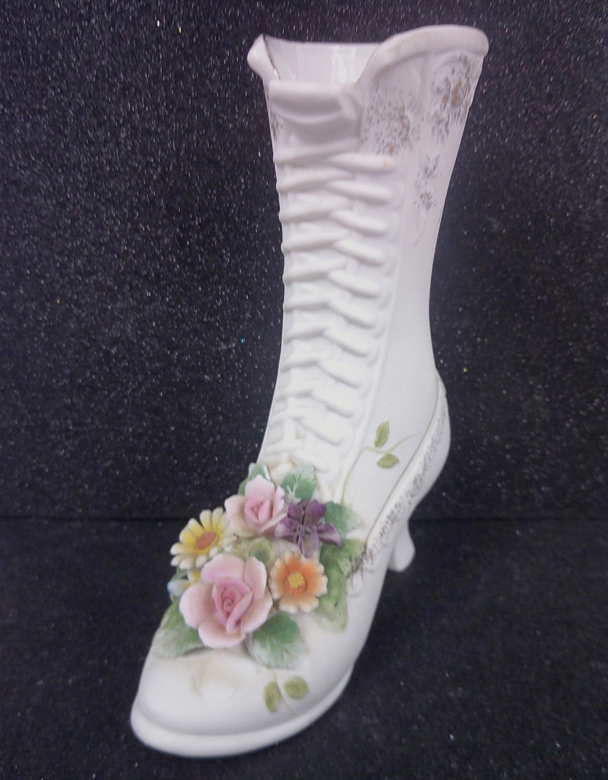 Vintage Lefton China Hand Painted Boot Shoe w Flowers Vase KW4740 Japan