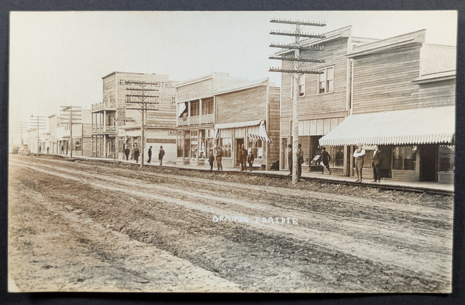 Postcard Real Photo Grande Prairie Canada Street View Shops People 1910s