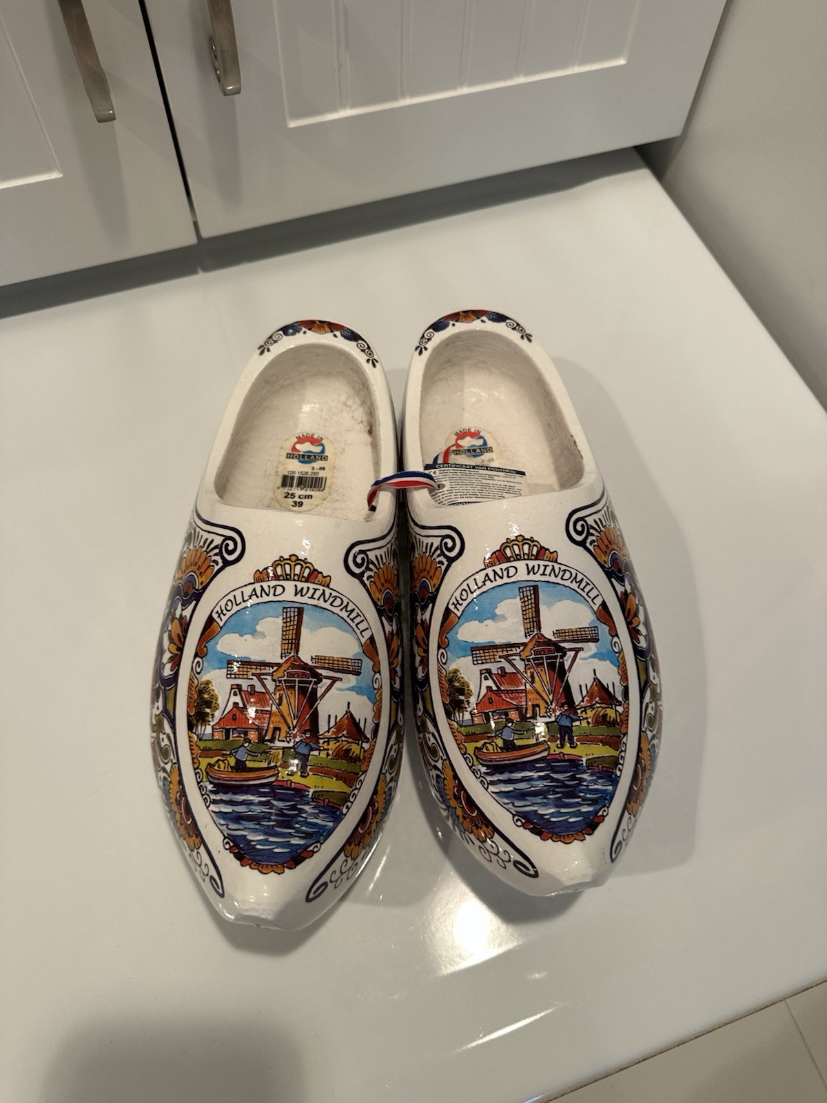 Holland Windmill Wood Dutch Clog Shoes Hand Carved Painted Floral NWT Vintage