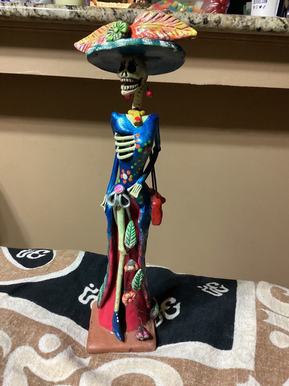 FANCY CATRINA mexican folk art day of the dead clay figure 11.25”Vibrant Colors