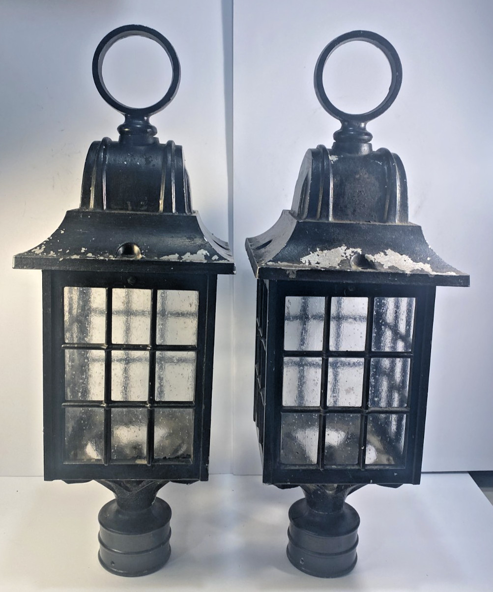 Lot of 2 Large Antique Cast Aluminum Metal Gas Post Lamps 24'' Tall by 7'' Wide Lot of 2 Large Antique Cast Aluminum Metal Gas Post Lamps 24'' Tall by 7'' Wide