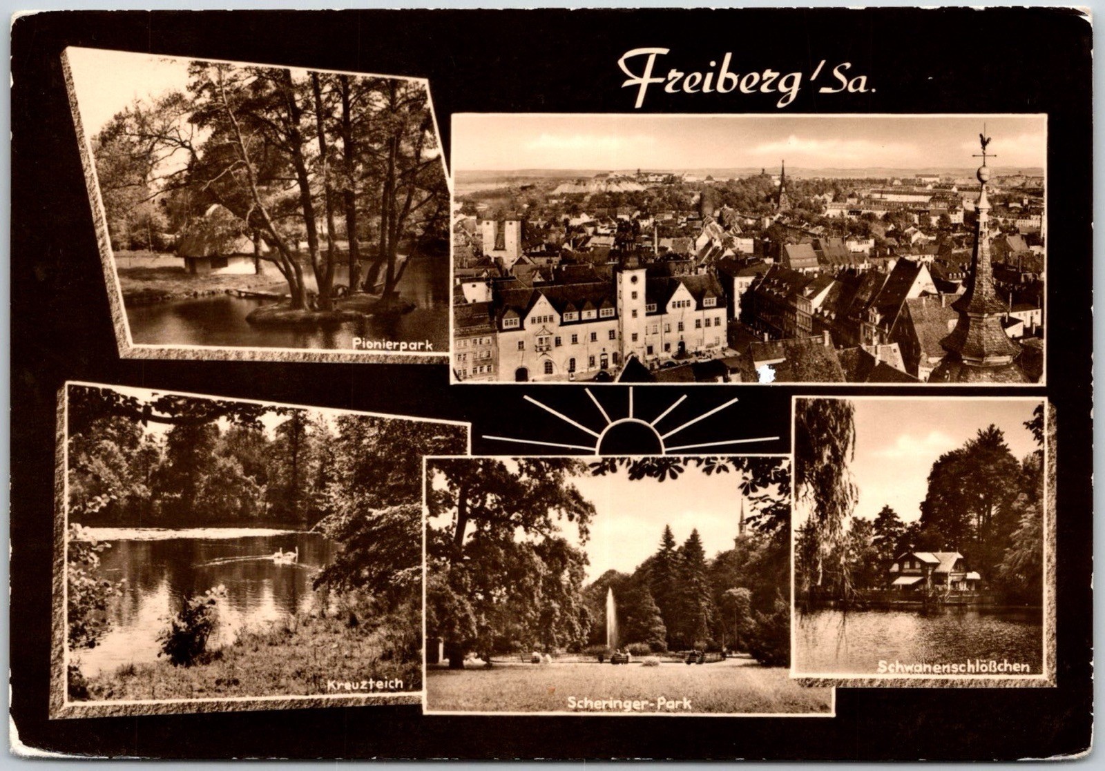 Freiberg Sa Germany Panoramic City View Scenic Parks Lakes Stamp RPPC Postcard