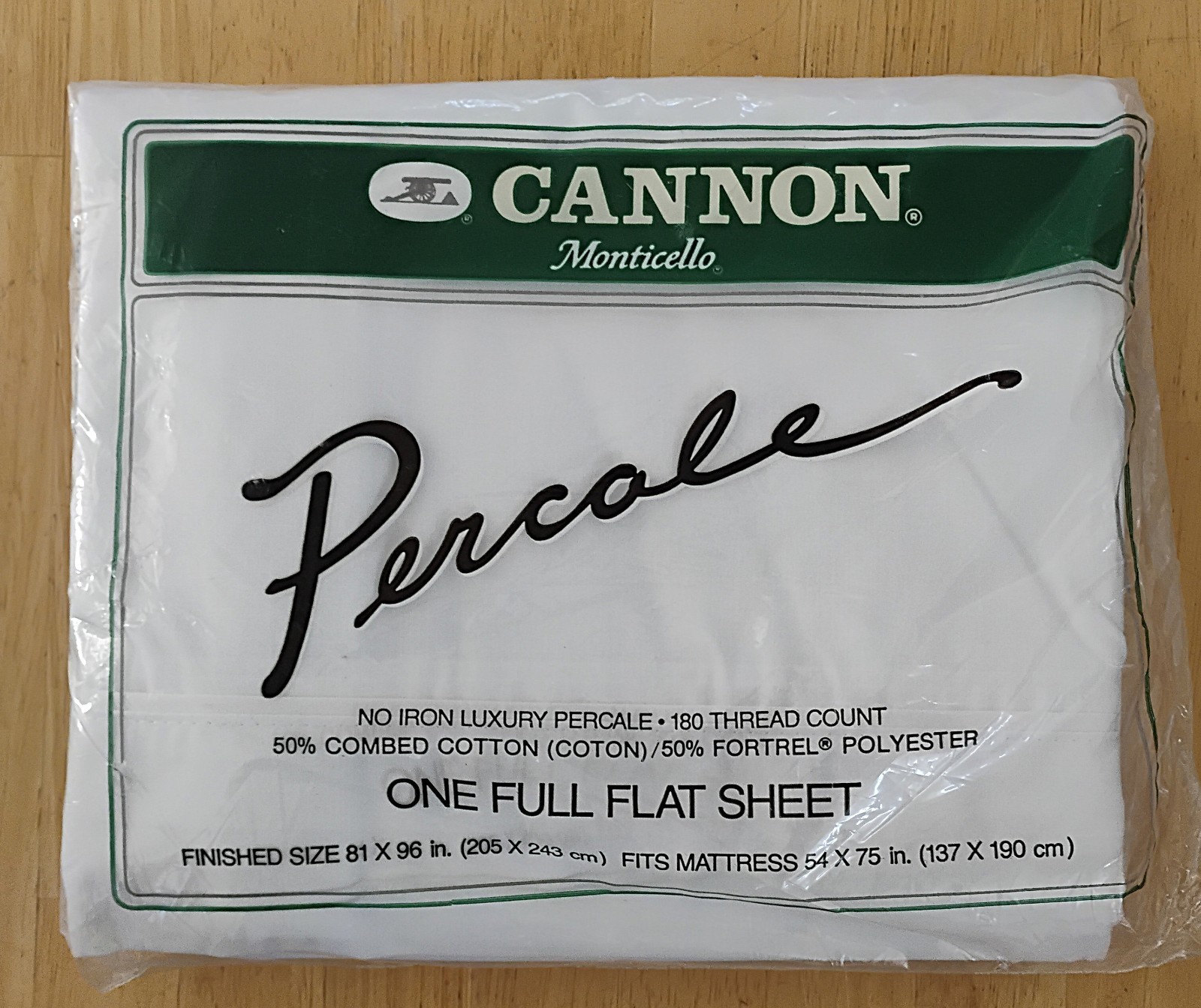 Vintage Cannon Monticello White Percale Full Flat Bed Sheet NOS New