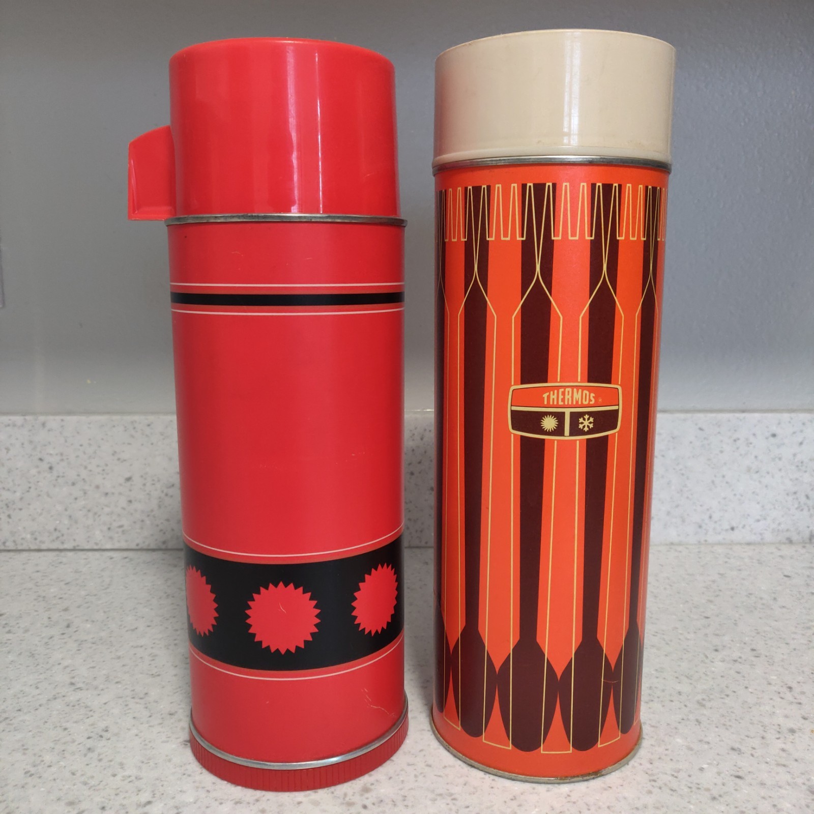 Vintage 1971 King-Seeley Thermos Brown/Orange #7463 Aladdin Economy Red