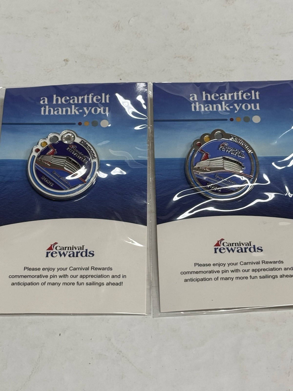 New Carnival Cruise 2026 Rewards Ship Pins Sunshine Diamond & Platinum
