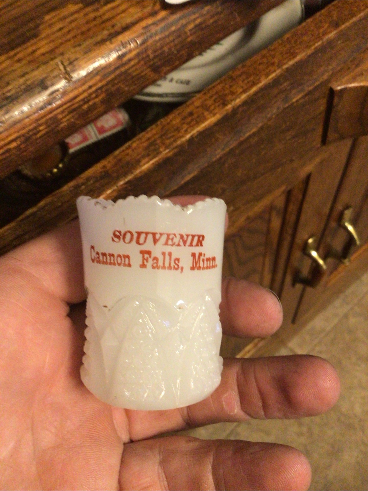 2.25” Milk Glass Souvenir Cannon Falls Minn. Eapg Toothpick Holder 1900’s 