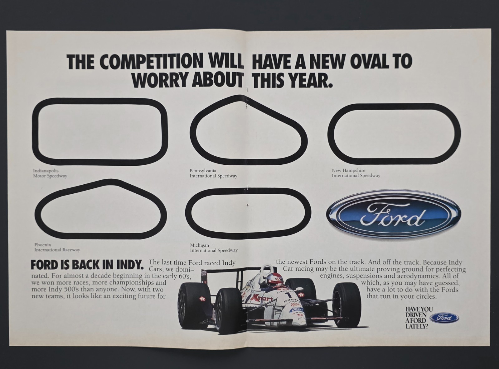 1992 PRINT AD FORD Indy Racing 