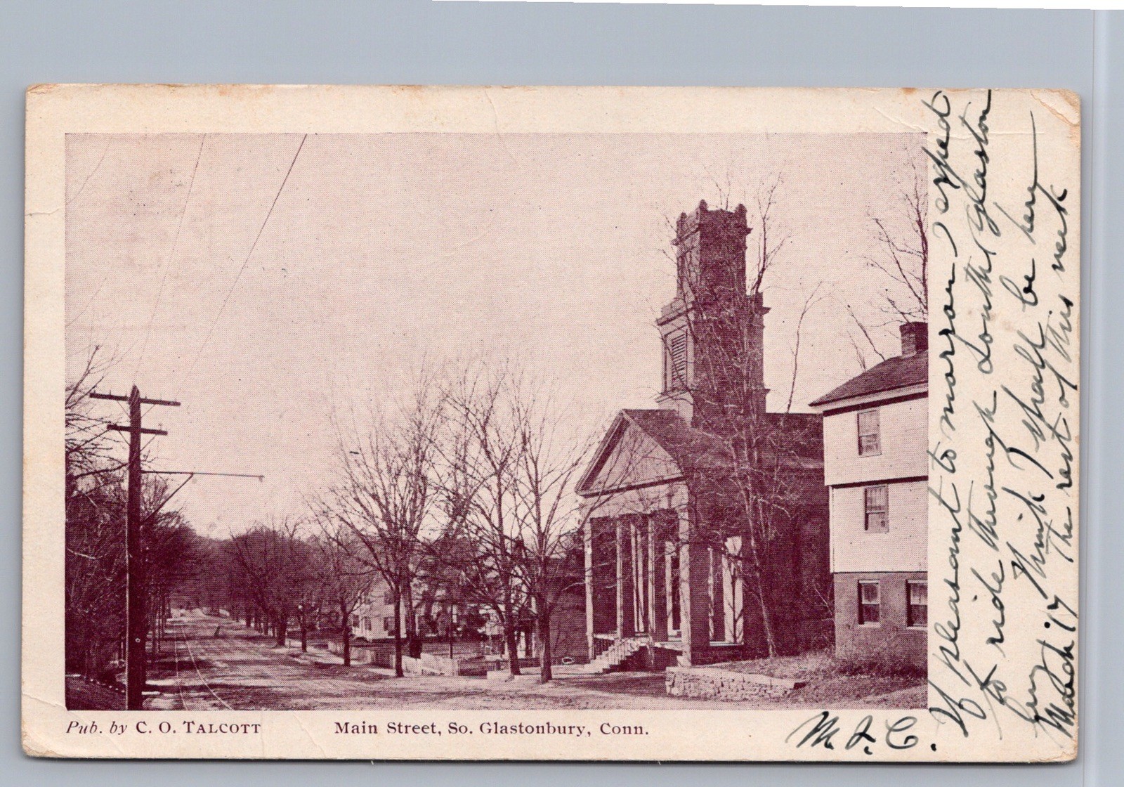 Main Street South Glastonbury CT Connecticut 1909 UDB Postcard Q14