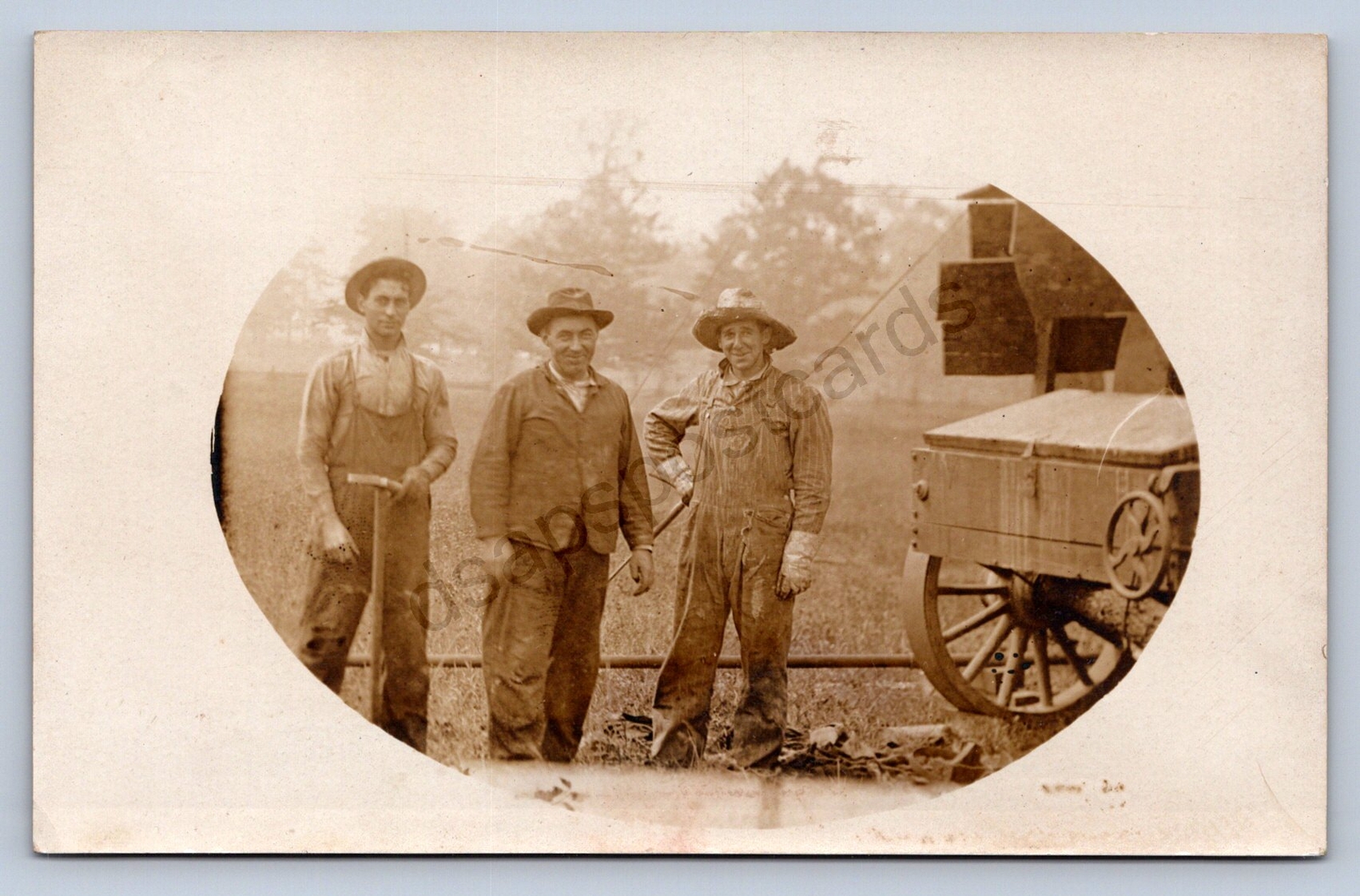 K5/ Interesting RPPC Postcard c1910 Occupational Men Overalls Wagon 433