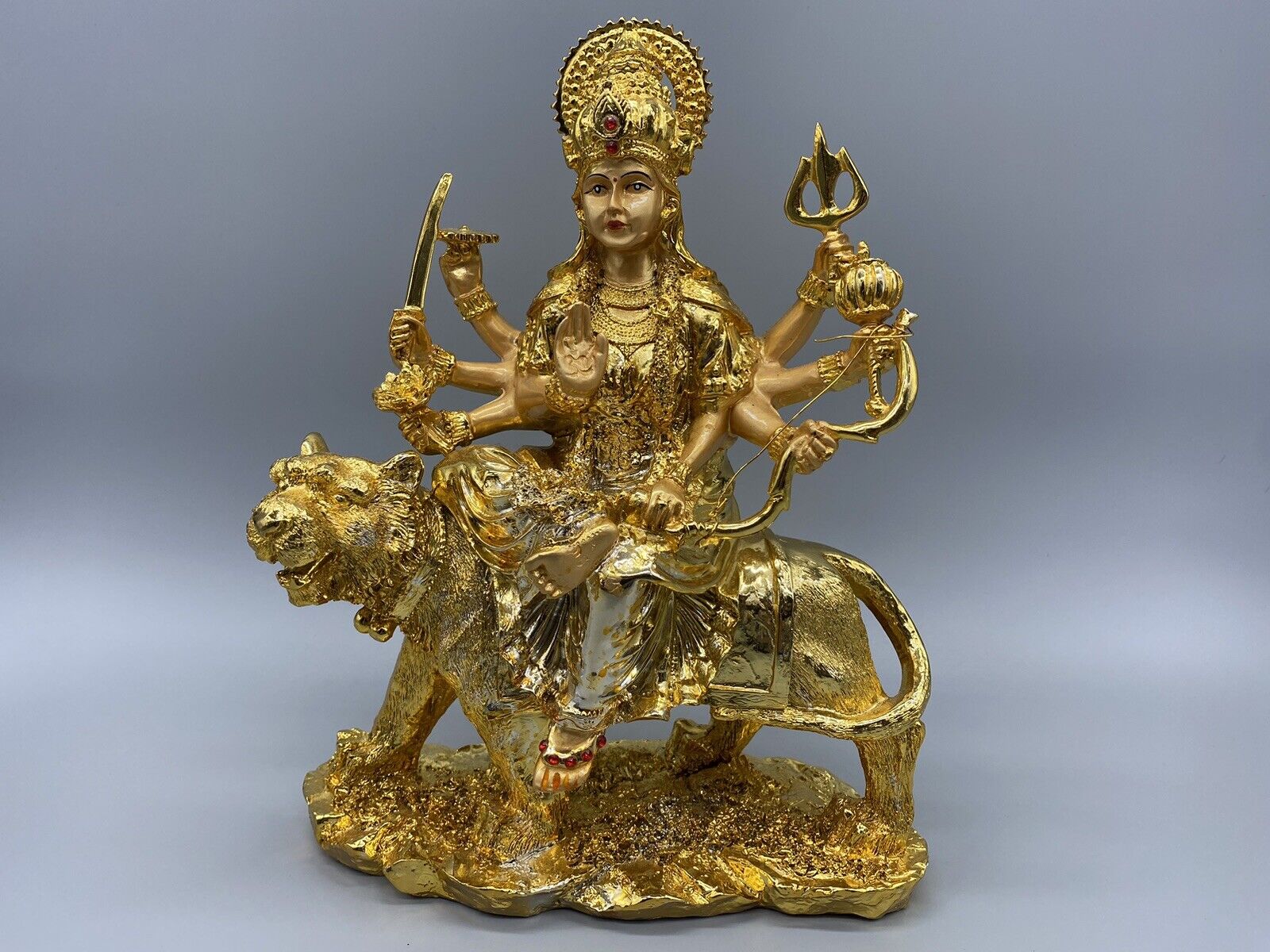 MOTHER GODDESS DURGA Gold 10” Statue Decor Tiger 