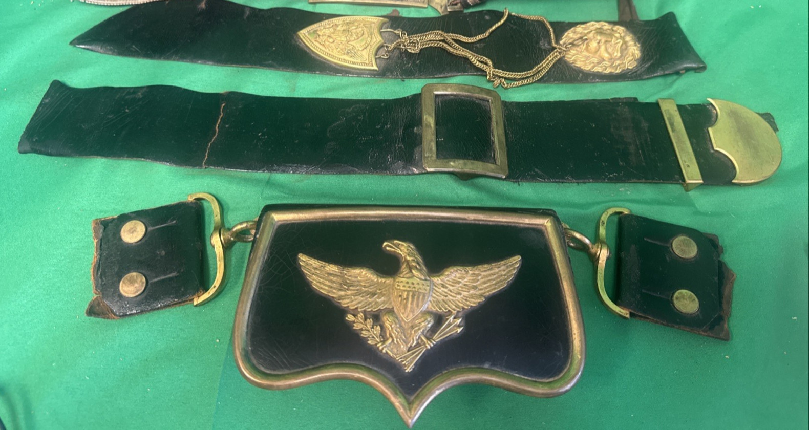 ORIGINAL CIVIL WAR UNION ARMY STAFF OFFICER EAGLE CARTRIDGE BOX WITH STRAP