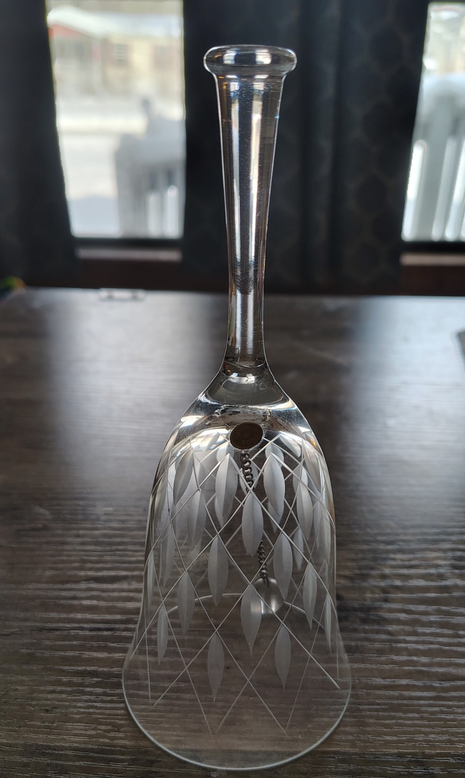 Vintage Hungarian Crystal Bell Hand Cut Etched Glass Diamond Leaf Pattern