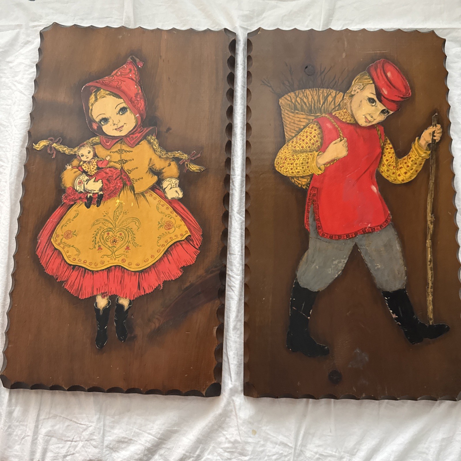 1960’s European Folk Art Wooden Relief Plaques German Hand Painted, 212