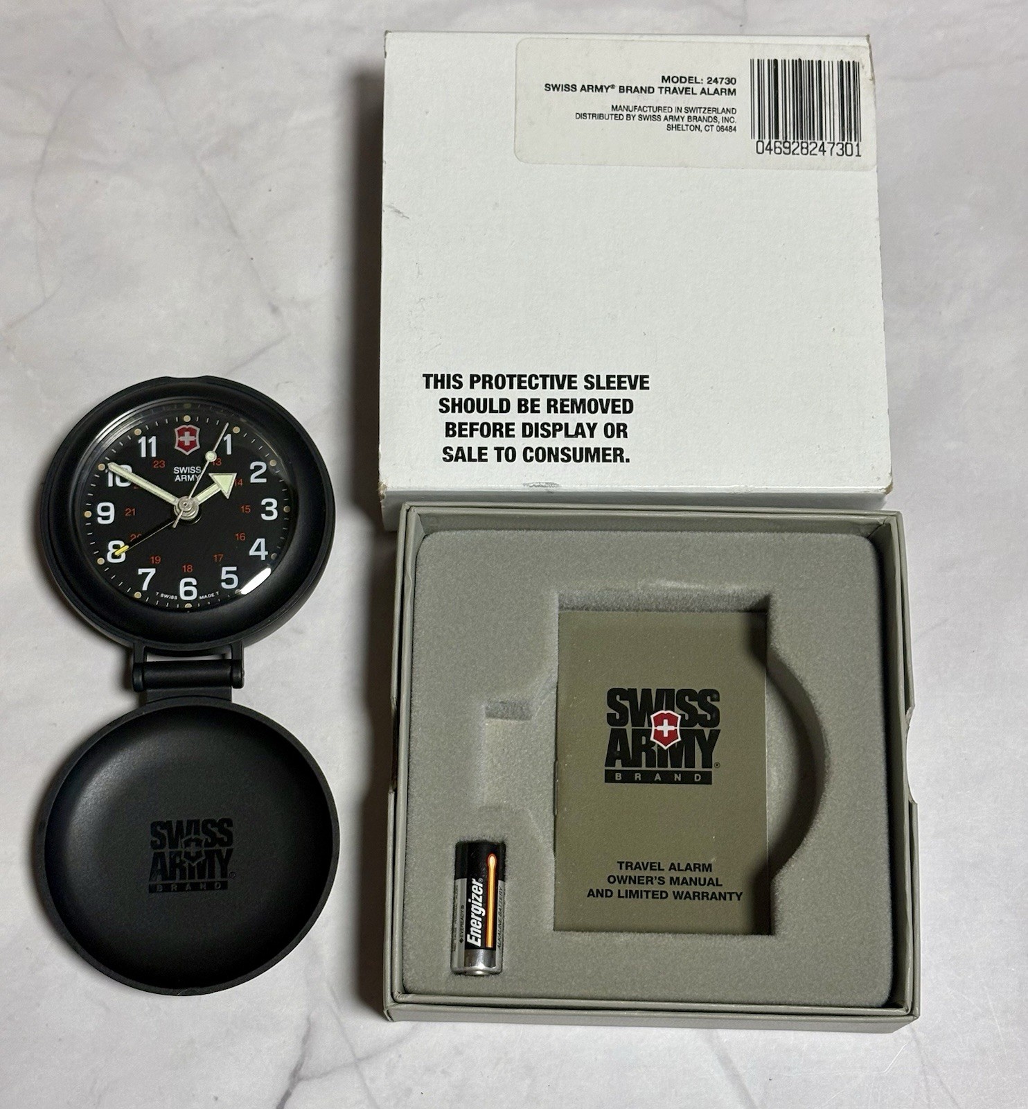 Swiss Army 24730 Vintage Travel Alarm Clock/Pocket Watch Swiss Case 