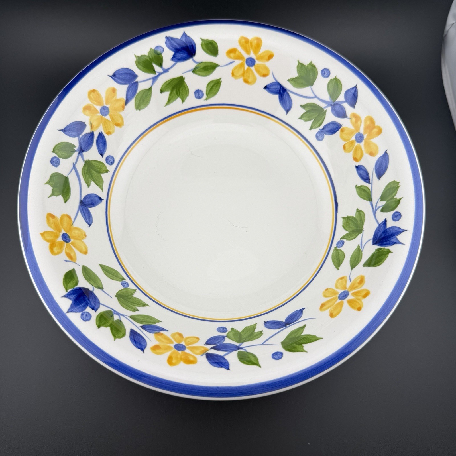 Gibson Designs Petit Jardin Rim Soup Bowls Set Of 4 Blue Yellow Floral 8.5\