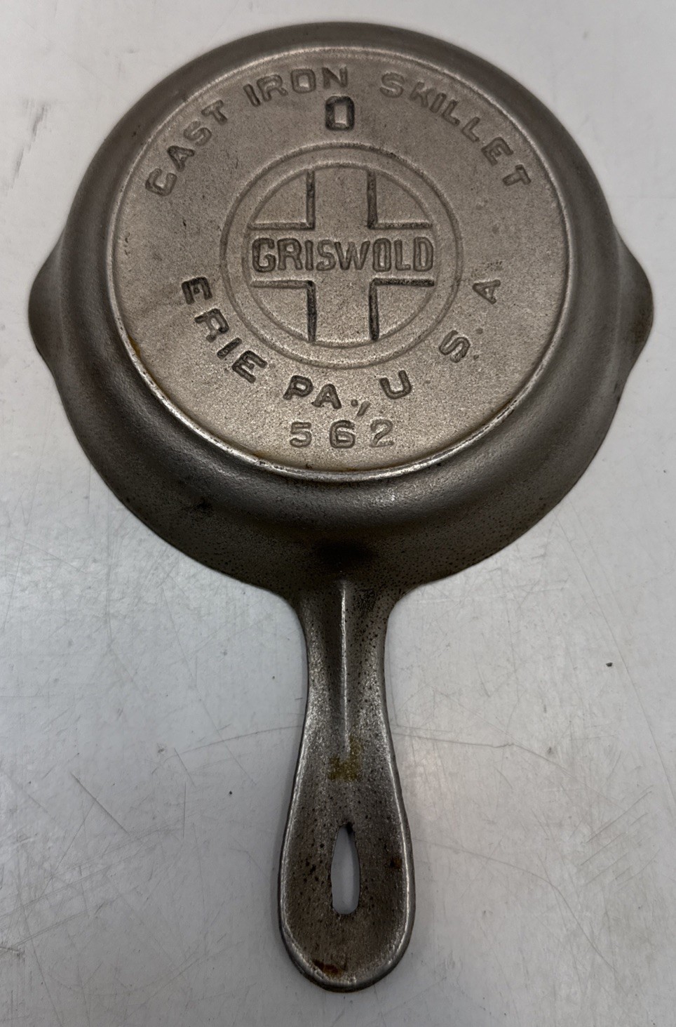 NICE Griswold 0 Nickel Finish Cast Iron Skillet 562 Large Block Logo Heat Ring