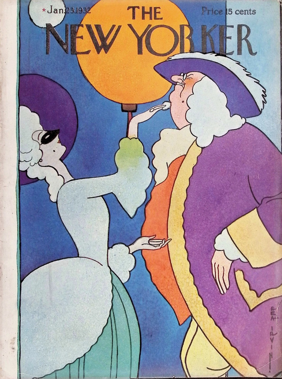 Original 1932 New Yorker Cover Only: Colonial Powdered Wig Rea Irvin Art