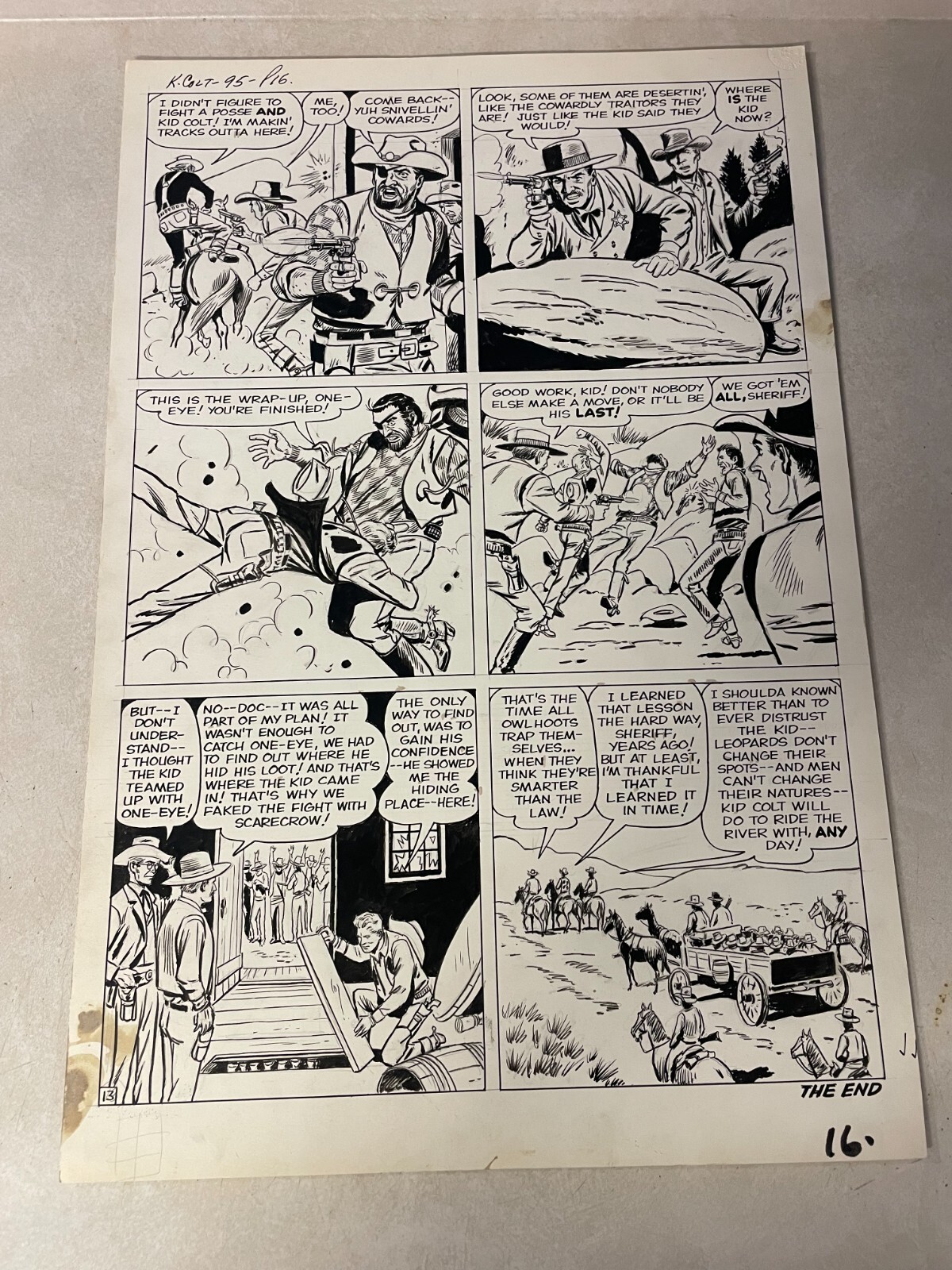 KID COLT OUTLAW #95 original comic art  1960 POSSE FIGHT GUNS STAN LEE AYERS 