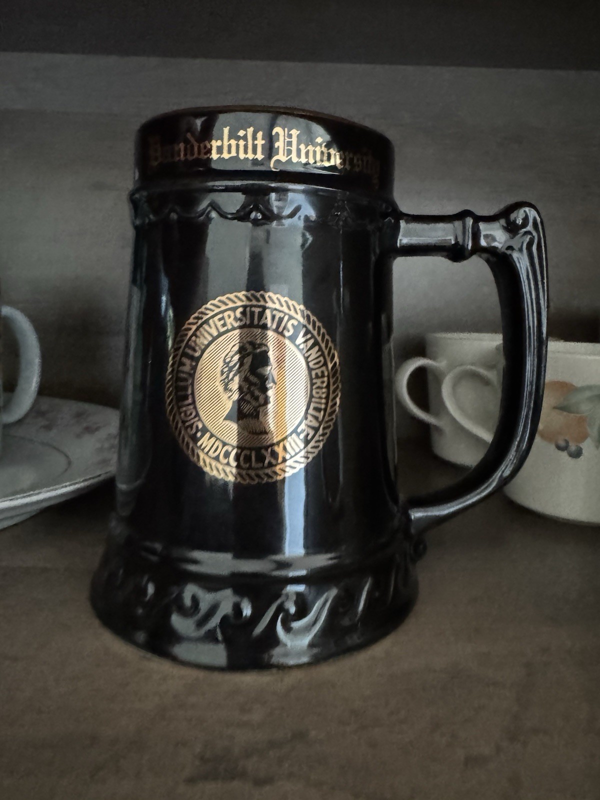 Vintage Vanderbilt University Beer Stein Mug W C Bunting Black Gold Seal Tankard