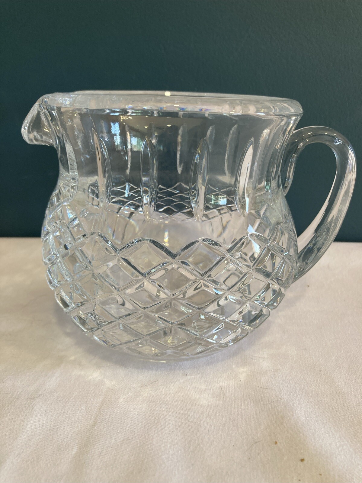Wine Water Pitcher Brilliant Diamond Cut Design Clear Heavy Cut Glass Vintage