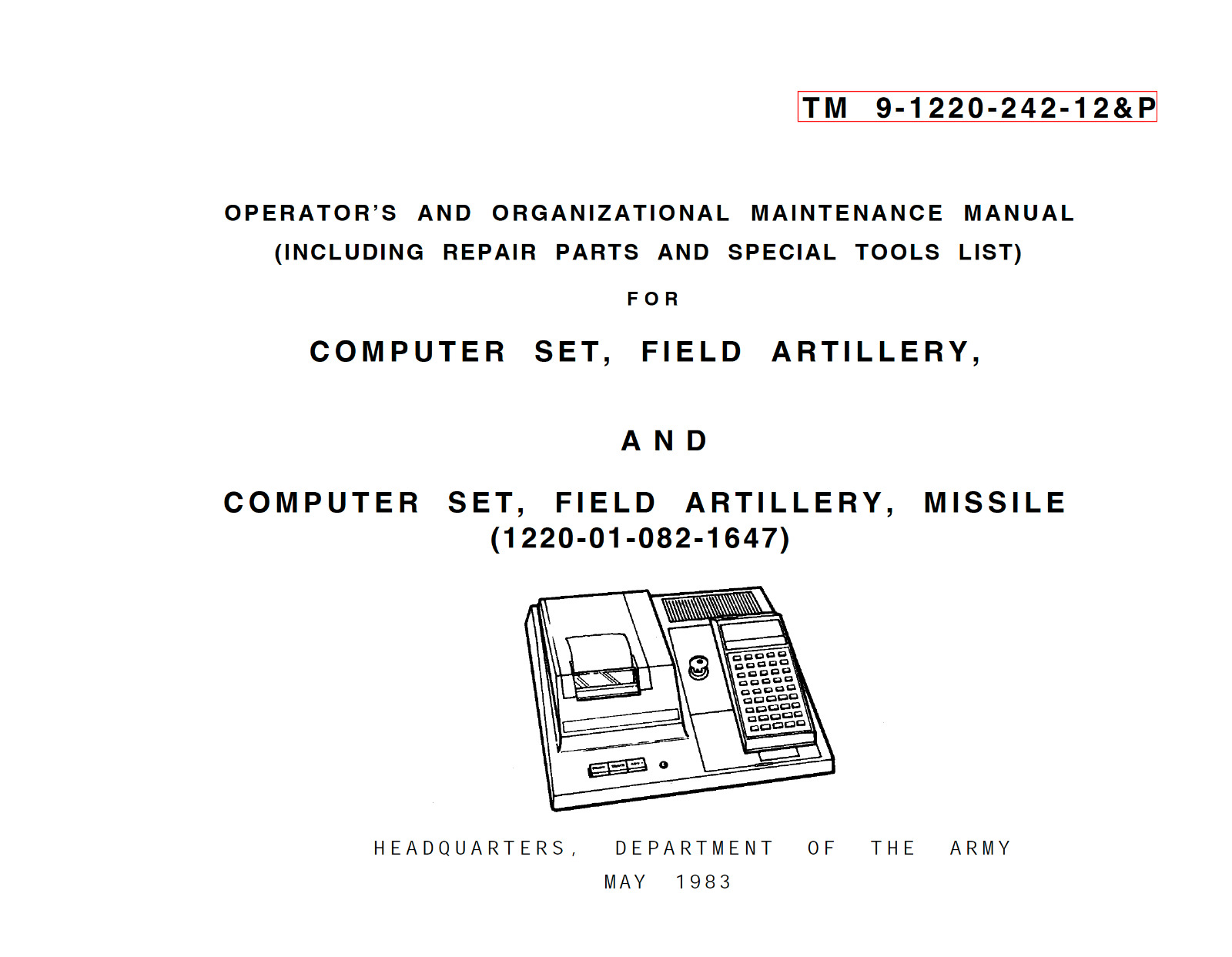 157 Page TM 9-1220-242-12&P COMPUTER SET FIELD ARTILLERY MISSILE On Data CD