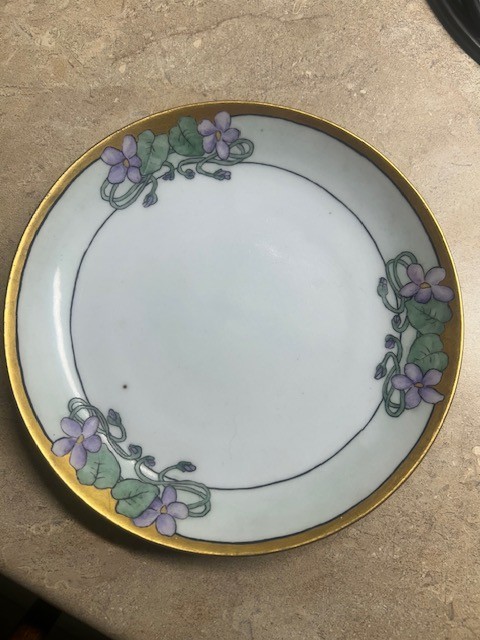 Antique Krister KPM Germany Hand Painted Violet Plate Art Nouveau Gold Rim