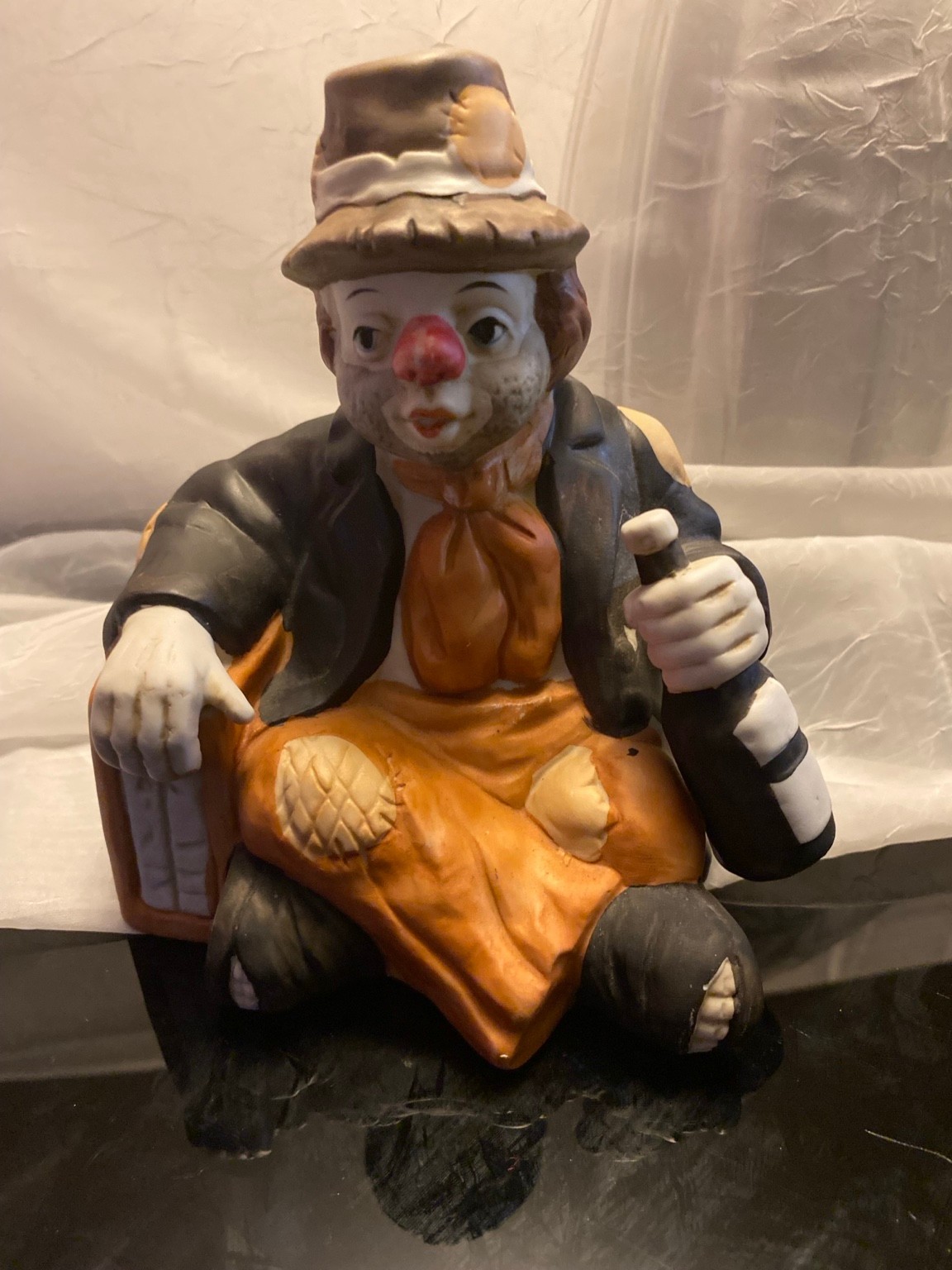 Vintage 1983 Interpur Musical Clown Figurine Music Box | Seated Clown Holding Bo
