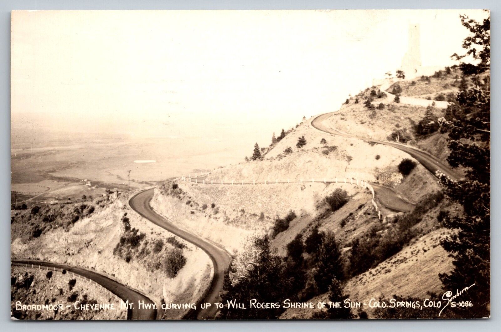 Broadmoor. Cheyenne Mt Hwy. Will Rogers Shrine Colorado Real Photo Postcard RPPC