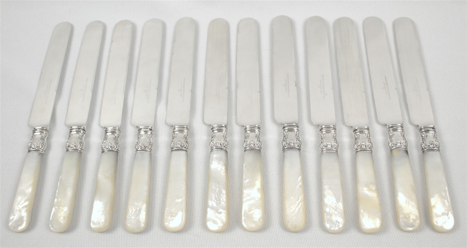 12 Antique Meriden Cutlery Co. 1855 Sterling Silver Ferrule Dinner Knives 12 Antique Meriden Cutlery Co. 1855 Sterling Silver Ferrule Dinner Knives