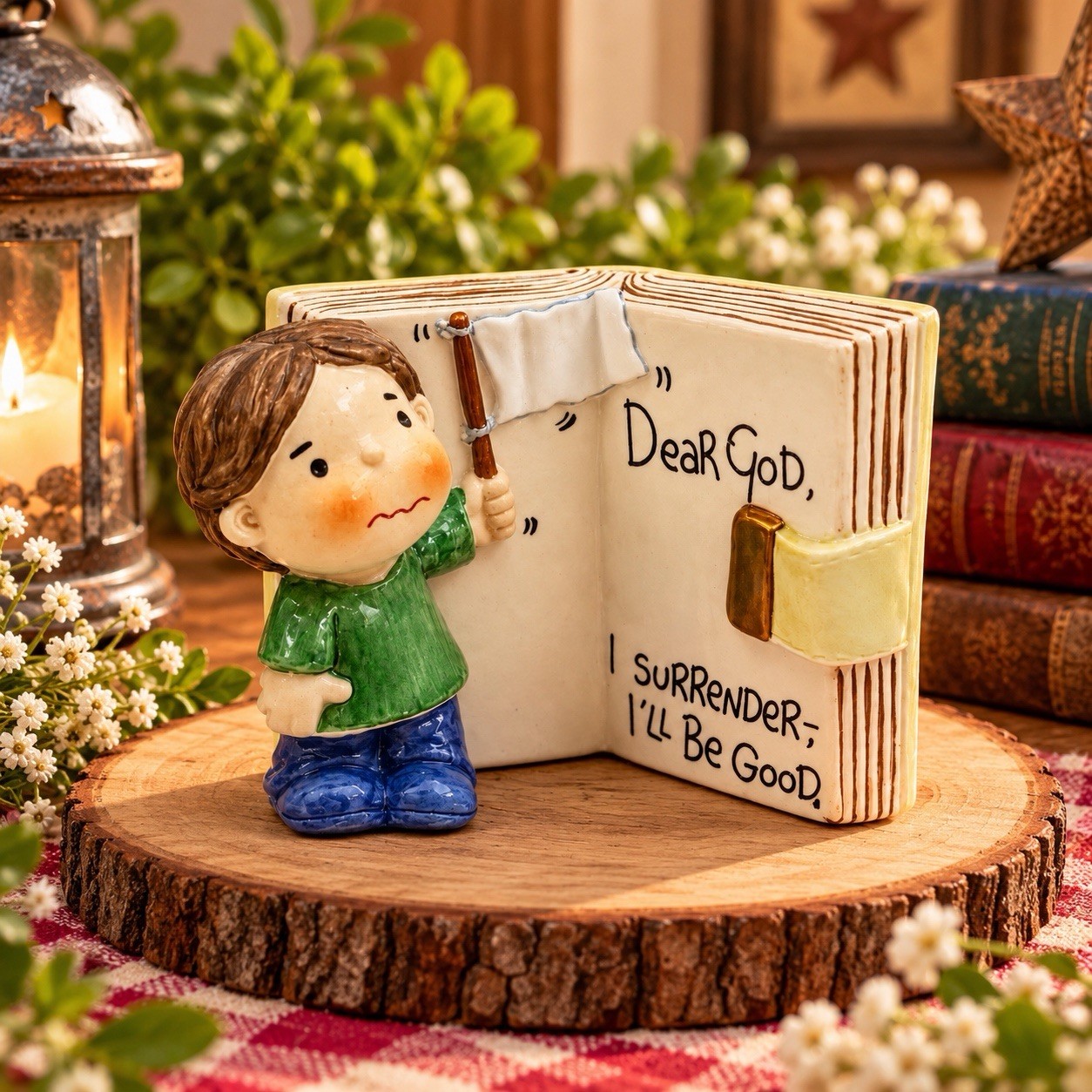 Enesco Dear God Kids Ceramic Figurine Diary I Surrender I\'ll Be Good